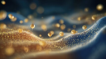 abstract visualization of vitamin C molecules penetrating gum tissue, glowing particles, medical motion graphics style, professional blue and gold