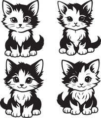 Adorable Black and White Kitten Illustrations