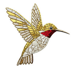 Colorful Mosaic Hummingbird Flying in MidAir Artwork