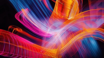 Vibrant colorful light trails and swirling patterns in the dark
