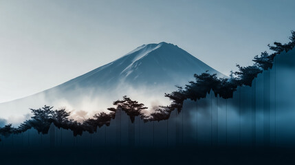 Fusion Visual of Mount Fuji and Forest as a Financial Growth Chart