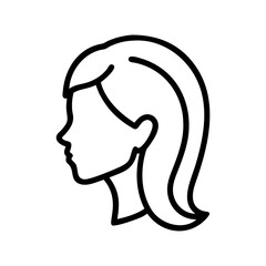 Woman profile line icon, black outline female side view symbol isolated on transparent background
