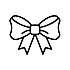 Bow ribbon line icon, black outline decorative gift bow symbol isolated on transparent background