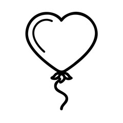 Heart balloon line icon, black outline love symbol isolated on transparent background