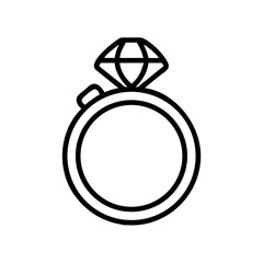 Diamond ring line icon, black outline jewelry symbol isolated on transparent background