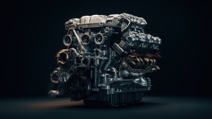 minimalist naturally aspirated engine layout, no turbo, no excessive electronics, pure mechanical design, engineering clarity, studio lighting