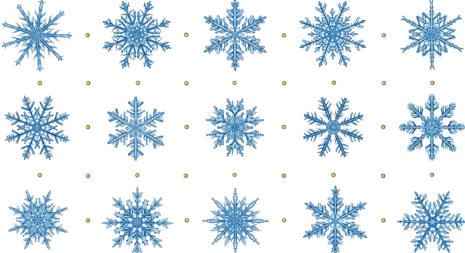 Collection of intricate blue snowflakes isolated on transparent background - Powered by Adobe
