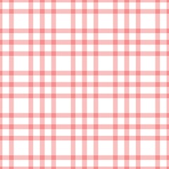 Seamless pink and white gingham check pattern background. Minimalist hand-drawn plaid texture for spring fashion, nursery decor, fabric textile, and cute digital scrapbooking designs.