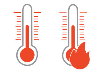Hot Temperature Thermometer Icons with Fire Heat Warning Climate Vector Illustration
