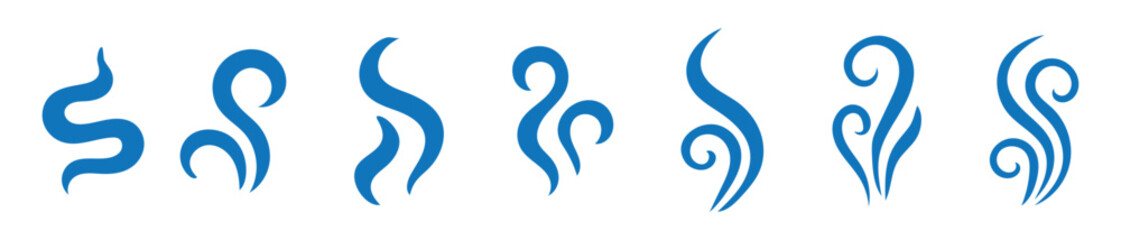 Blue Smoke Steam Swirl Icon Set Abstract Vapor Air Flow Vector Illustration