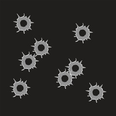 Bullet Holes Gunshot Impact Cracks Damage Dark Background Vector Illustration
