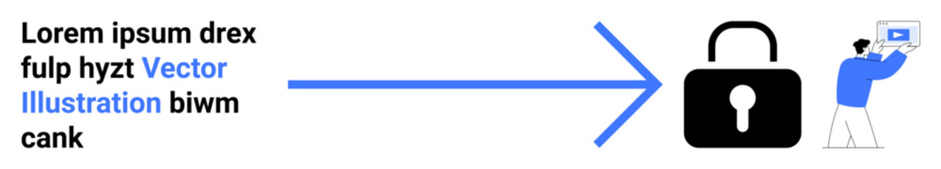 Obraz premium Arrow pointing to a secure lock symbol with a user holding a digital device, representing security, data management, and encryption. Ideal for cybersecurity, software, networking, cloud, privacy