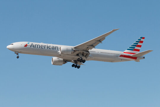 S&atilde;o Paulo, Brazil &ndash; August 23, 2025: American Airlines Boeing 777-300 widebody aircraft at S&atilde;o Paulo Guarulhos International Airport.