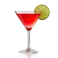 Bright pink cosmopolitan cocktail with lime slice