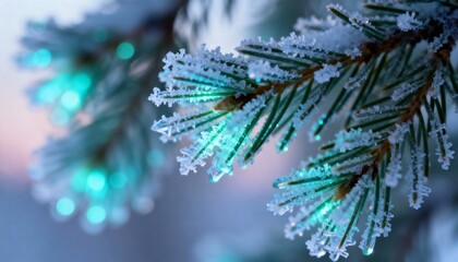 Blue glowing Christmas tree branches. Festive, magical holiday scene with twinkling lights, winter ambiance, and cozy, sparkling decoration.