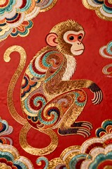 Naklejka premium Chinese Zodiac Animal - Monkey - for Spring Festival and Traditional Chinese Celebration 