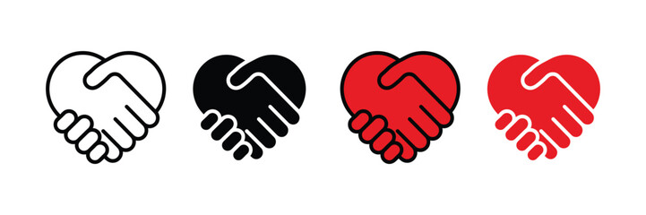 Helping hand icon set. hand with heart icon. handshake icon. vector illustration 
