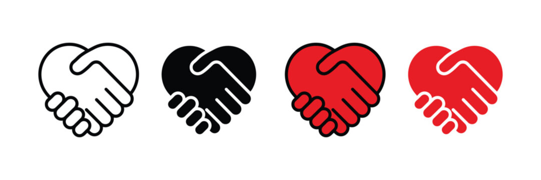 Helping hand icon set. hand with heart icon. handshake icon. vector illustration 