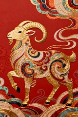 Fototapeta premium Chinese Zodiac Animal - Goat - for Spring Festival and Traditional Chinese Celebration 
