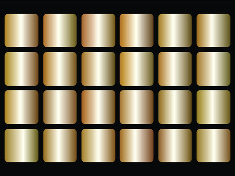 Golden and Bronze Metallic Gradient Color Swatches Vector Set
