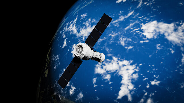 Satellite Orbiting Earth Planet Space Communication Technology. 3d rendering - Powered by Adobe