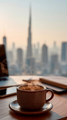 Comfortable Hotel Seat With View Of Burj Khalifa Enhances Morning Productivity For Professionals