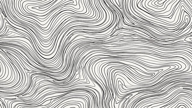 Abstract black and white hand drawn wavy line pattern resembling a topographic map or marble texture for minimalist background design