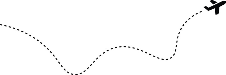 Airplane route with dotted flight path. Airplane with curved dotted flight route. flight path with dotted line, aviation concept, travel background. Airplane line path icon of airplane flight route © MDneamul