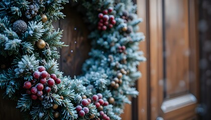 christmas wreath on a wooden background
