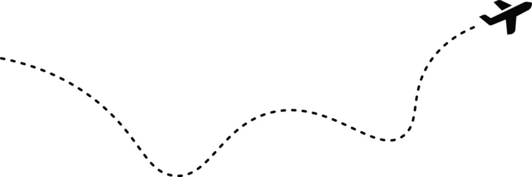 Airplane route with dotted flight path. Airplane with curved dotted flight route. flight path with dotted line, aviation concept, travel background. Airplane line path icon of airplane flight route