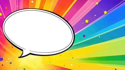 Comic Style Speech Bubble on a Vibrant Rays Background with Stars