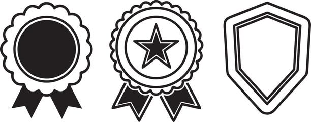 Black and white award badges and shield icon