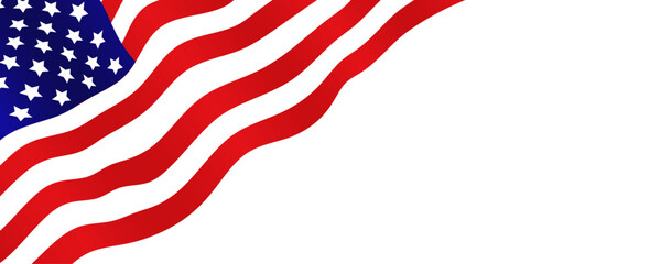 Wavy American flag border in corner on white background with copy space. For patriotic design and celebration Independence Day 4th of July, Memorial, Veterans Day. Editable vector illustration.