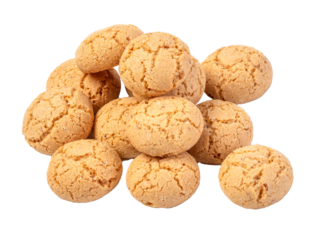 Amaretti italian almond cookies pile against transparent background