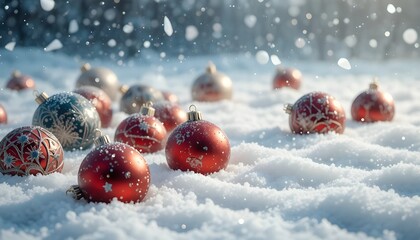 red christmas ball on snow