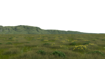Scenic grassy landscape with rolling hills and vast open space  . Isolated on transparent background, png