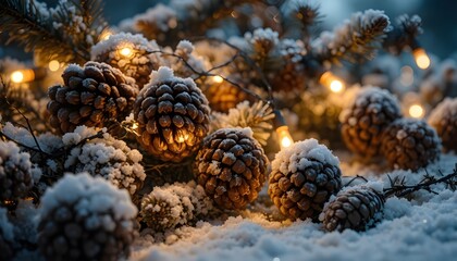 pine cones on snow