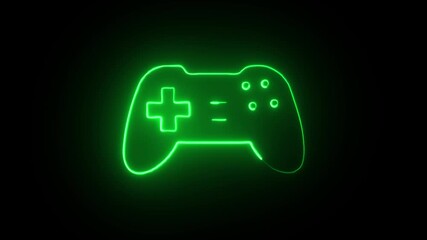 Green Neon Outline of a Video Game Controller Against a Black Background gamepad - Powered by Adobe