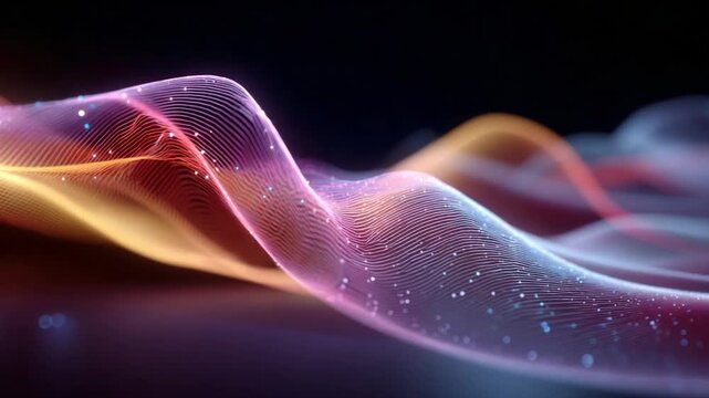 Futuristic abstract background loop with flowing digital waves and smooth transitions, uncluttered composition, ideal for tech presentations and motion loops