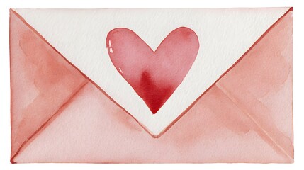 Watercolor Valentine's Envelope with Pink Heart Seal. Hand-Painted Love Letter Illustration.