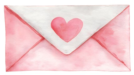 Watercolor Valentine's Envelope with Pink Heart Seal. Hand-Painted Love Letter Illustration.