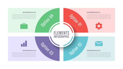 Fototapeta premium A pie chart divided into four equal parts isolated on a white background. Infographic layout for data visualization.