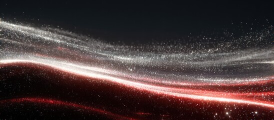 Abstract Flowing red & white streams of light against a dark background