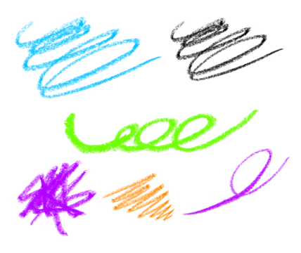 Set of colorful hand drawn crayon scribbles and doodles creating abstract shapes on transparent background for artistic design - Powered by Adobe