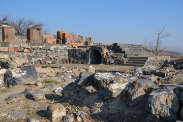 Old Tomb. Ancient architecture. Tomb ruins. Arsacid Mausoleum. Tomb of the Arsacid Kings or Arshakuni Tomb in Armenia.