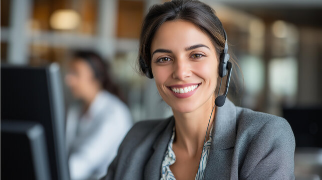Faceless attractive business woman Asian in suits and headsets smiling while working with computer at office, customer service assistant working in office, defocused person, with c