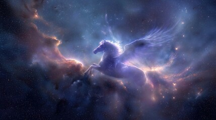 Fototapeta premium Ethereal Pegasus Soaring Through Cosmic Nebula