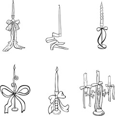 Candlesticks and Candle Holders Line Art Set