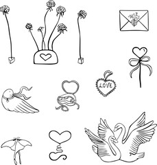 Wedding and Valentine Decor with Hearts Line Art