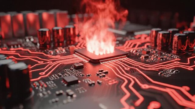 P137-Red glowing circuit board design 4K 10s